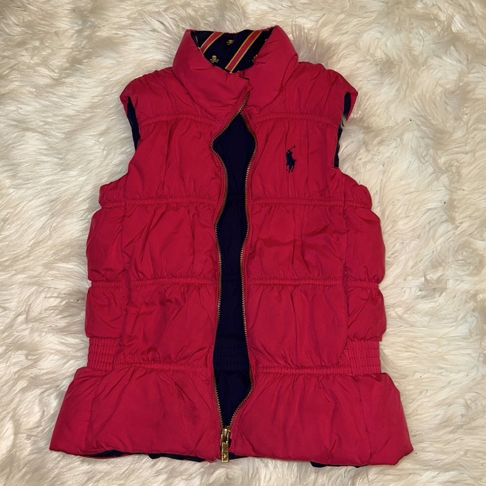 Girls Hot Pink and Navy Blue Reversible Polo Vest